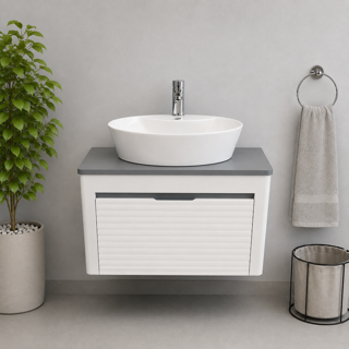 ست کابینت و روشویی 40*60 ( مدل tolip بامبو سفید طوسی)